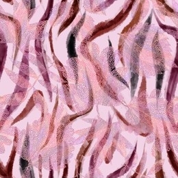 seamless pattern made of mixed floral and animal fur print. leaves leaf botanical background on zebra stripes skin lines. ornate and abstract geometric wavy lines texture. fashion fabric and textile.