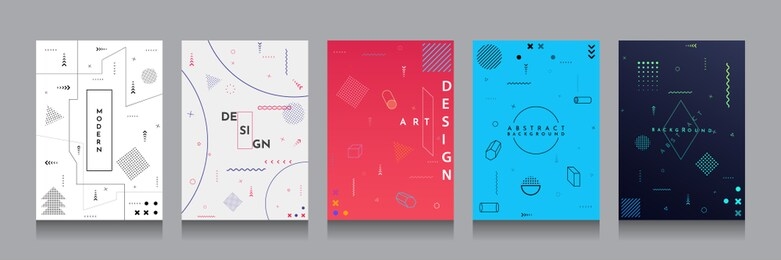 neo memphis pattern cover set. vector abstract illustration. vibrant color background.  cool bright wallpapers. 