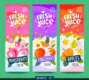 abstract splash food label template. colorful brush stroke. fruits, vegetables, drink package design. pomegranate, tangerine, apple. drawing vector illustration
