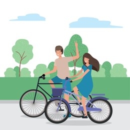 couple of woman and man riding bikes design, relationship love romance holiday and together theme vector illustration