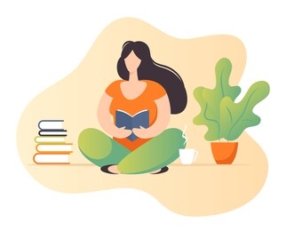 flat modern design vector illustration with the reading book girl. hand drawn illustration. 