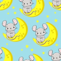 hand drawn cute mouse with cheese pattern seamless. symbol 2020 new year chinese calendar.