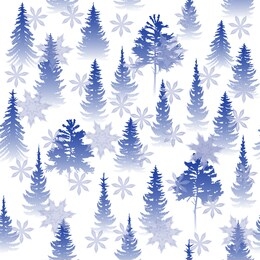 vector illustration of seamless pattern winter forest coniferous trees of spruce, pine and snowflakes