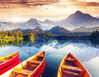 fantastic sunny day is in mountain lake. creative collage. beauty world.