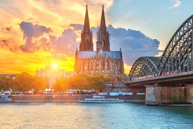 view on cologne at sunset