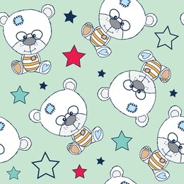 seamless pattern with teddy bear, star background vector illustration