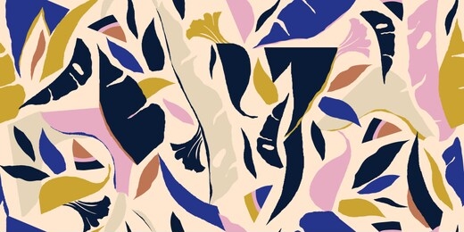 exotic jungle plants illustration pattern. creative collage contemporary floral seamless pattern. fashionable template for design.