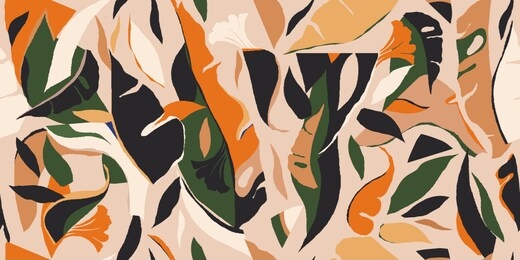 modern exotic jungle plants illustration pattern. creative collage contemporary floral seamless pattern. fashionable template for design.