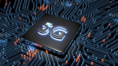 3d rendering of computer microchip processor with 5g built-in support ready for next generation communication network. fast data transfer and transmission bandwidth rate. for telecom, mobile operator