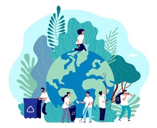 take care of earth. environmental protection, people saving planet, green energy ecosystem, volunteer ecologists, flat vector concept
