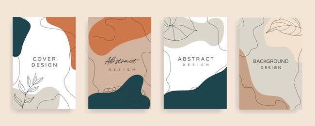 social media stories and post creative vector set. background template with copy space for text and images design by abstract colored shapes,  line arts , tropical leaves  warm color of the earth tone