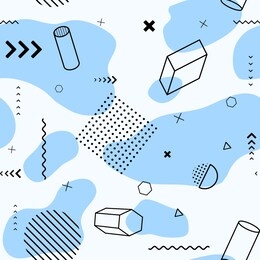 vector seamless background. memphis pattern. flat concept. fashion 80-90s. retro funky graphic. vintage geometric print illustration element. repeat banner with blue fluid shape. minimalist backdrop