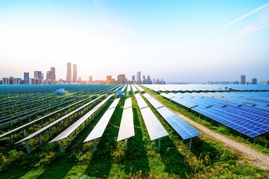 photovoltaic and modern urban night scenes, beijing, china.