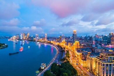 aerial view of shanghai skyline at night,china.