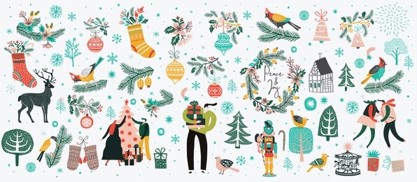 christmas collection of decorative winter elements