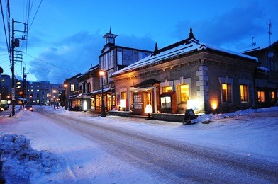 small town of otaru, hokkaido japan at twilight
