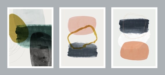 set of creative minimalist hand painted illustrations for wall decoration, postcard or brochure cover design. vector eps10.