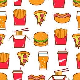 fast food icons seamless pattern. vector background