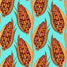 corn pattern for thanksgiving day on blue background. autumn vector illustration.