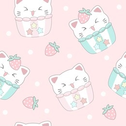 cute cat cake seamless pattern. vector illustration