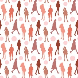 vector seamless pattern with young women silhouettes in modern style. young teens background. fashion girls print. colorful people illustration in flat style. female characters.