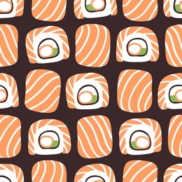 hand drawn seamless pattern with sea food. creative ink art work asian dinner. actual drawing sushi roll. vector illustration
