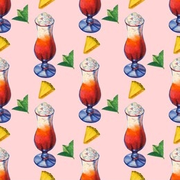 watercolor seamless pattern with drinks party. hand drawn illustration
