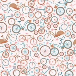 bicycle seamless pattern, vector illustration. set of isolated icons retro bicycles, wrapping paper design, printable background. old fashioned bikes in flat style, healthy activity emblem wallpaper