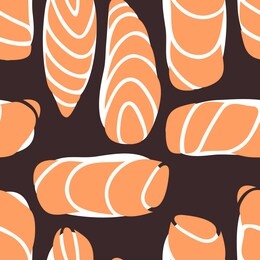 hand drawn seamless pattern with sea food. creative ink art work asian dinner. actual drawing sushi roll. vector illustration