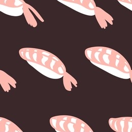 hand drawn seamless pattern with sea food. creative ink art work asian dinner. actual drawing sushi roll. vector illustration