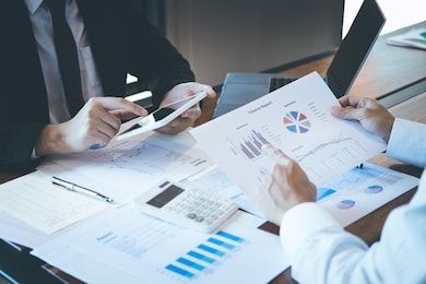 business executive partner cooperation conference in investment ideas marketing planning and presentation finance project at meeting and strategy of business making to successful and growth profit.