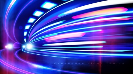 vector art of dynamic light motion, light trail, high speed effect, traffic motion. light motion effect, slow shutter of traffic, cyberpunk neon.