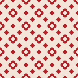vector geometric floral seamless pattern. simple repeat minimal texture. red and white. elegant abstract graphic background. minimalist ornament with small flower silhouettes, diamonds, stars, crosses