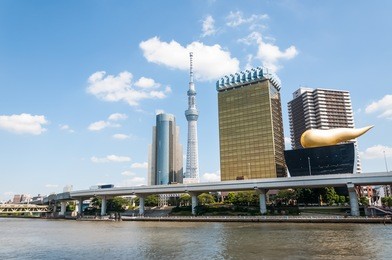 the skyline of tokyo in the asakusa district.
