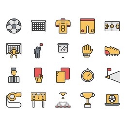 football or soccer equipments icon and symbol set