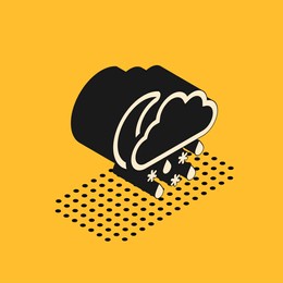 isometric cloud with snow, rain and moon icon isolated on yellow background. weather icon.  vector illustration