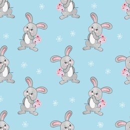 seamless pattern with cute bunny and flowers. baby print with cartoon rabbits.