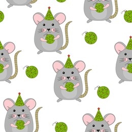 seamless background with rat and christmas balls. the christmas rat. funny mice.