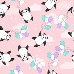 seamless pattern cute  panda with balloons, cartoon design, vector illustration