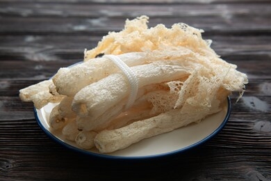 dried tropical stinkhorn mushroom, phallus indusiatus , bamboo mushroom in plate