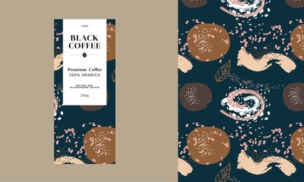 coffee, cocoa and pistachio chocolate labels set. abstract illustration packaging design layout with chocolate milk coffee circle shape and splash. modern typography, hand drawn beans and nut silhouet