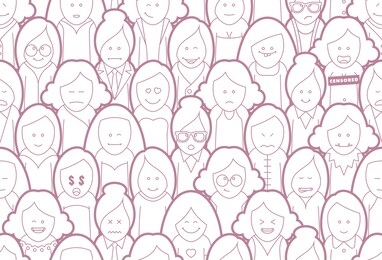 vector seamless texture line funny cartoon women. isolated on white background.