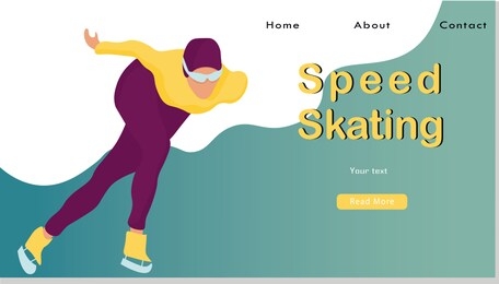 skating athlete competing website landing page. speed skater woman skating on ice rink, skater run to finish winter sport competition web page banner.  flat vector illustration