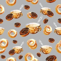 watercolor donuts seamless pattern illustration