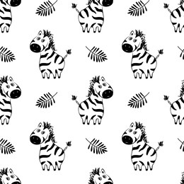 seamless sweet zebra pattern ,black silhouette on white background,children's vector illustration