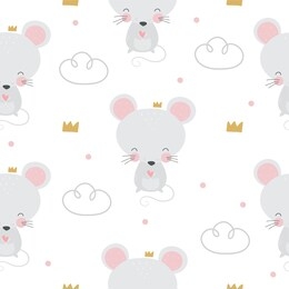 cute mouse flat hand drawn vector illustration. mouse cartoon animal character seamless pattern. little mouse in scandinavian style