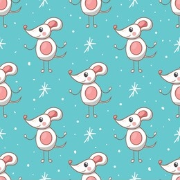 winter seamless pattern with cartoon cute mouse. cute animal illustration