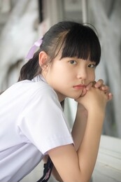 thai junior high school student uniform teen beautiful girl happy and relax