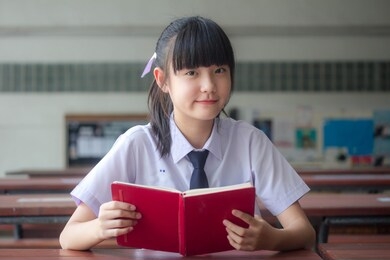 thai junior high school student uniform teen beautiful girl happy and relax