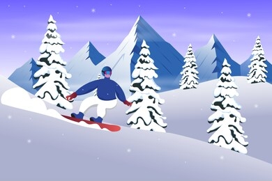 snowboarder sliding from the mountain in winter vector illustration
